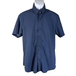 CON.STRUCT Button Down Shirt Mens L‎ Navy Blue Slim Fit 4-Way Stretch